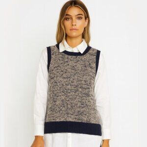 Theory Cashmere Blend Blue/Tan Chaz B Sweater Vest, S